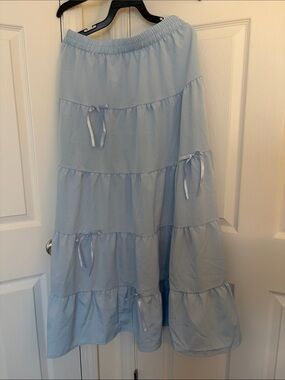 Light Blue Coquette Maxi Skirt with Bows